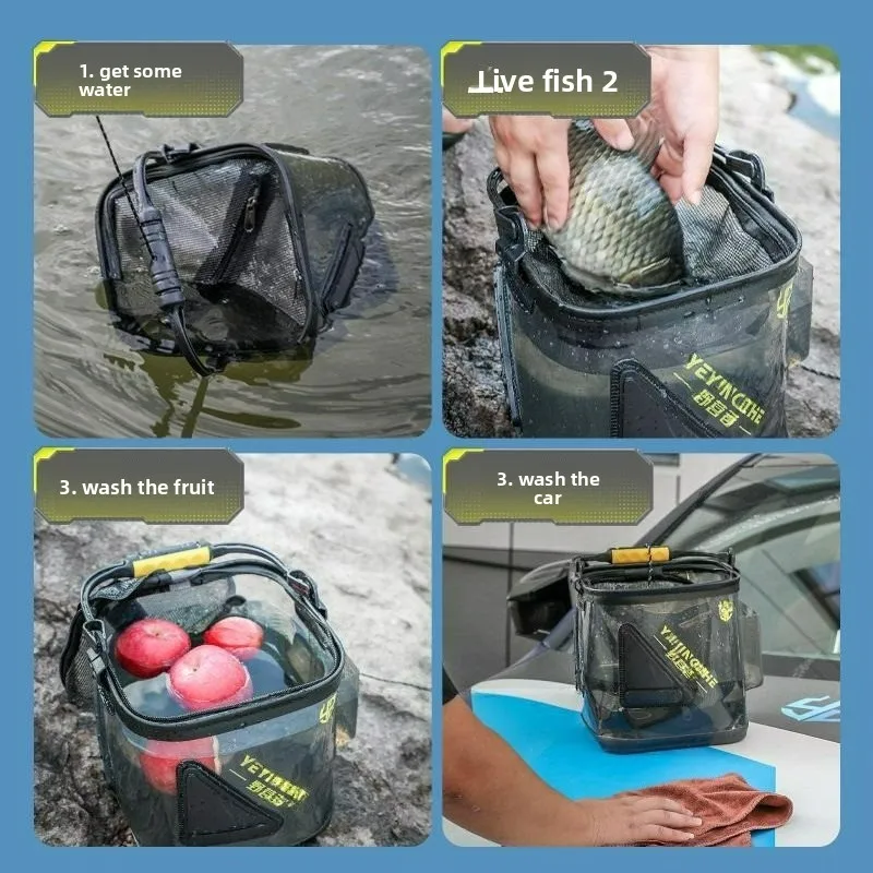 Luya balde de peixe vivo multi funcional portátil dobrável transparente portátil durável balde de pesca de água suprimentos de artes de pesca