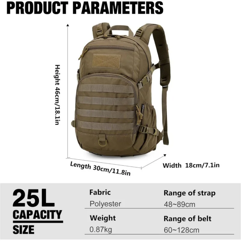 Large Capacity Military Tactical Backpack for Men Waterproof Army Rucksack with MOLLE Webbing System Durable Outdoor Daypack