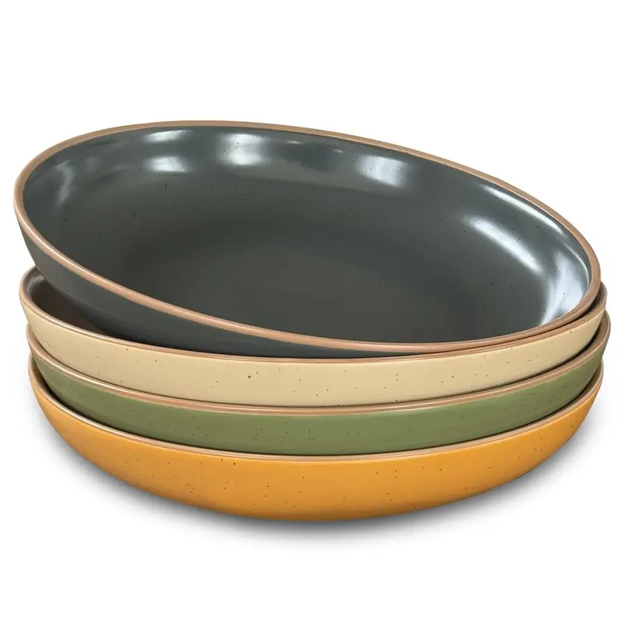 Ceramic Artisan Matte Large Pasta Bowls 30oz, Set of 4 Serving, Salad, Dinner, etc Kitchen Plate Wide Bowl Microwave, Oven, Dish
