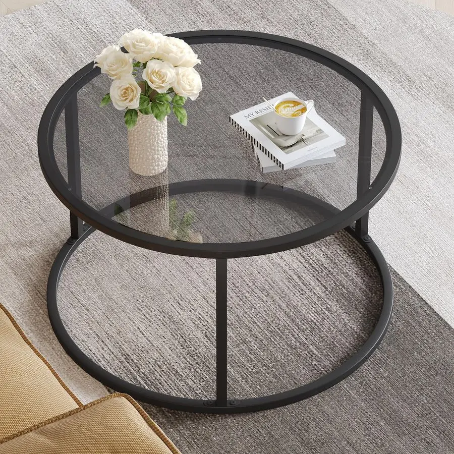 

Round Coffee Table Glass Coffee Tables for Small Space Simple Modern Center Table for Living Room Home Office, Sofa Side Table w