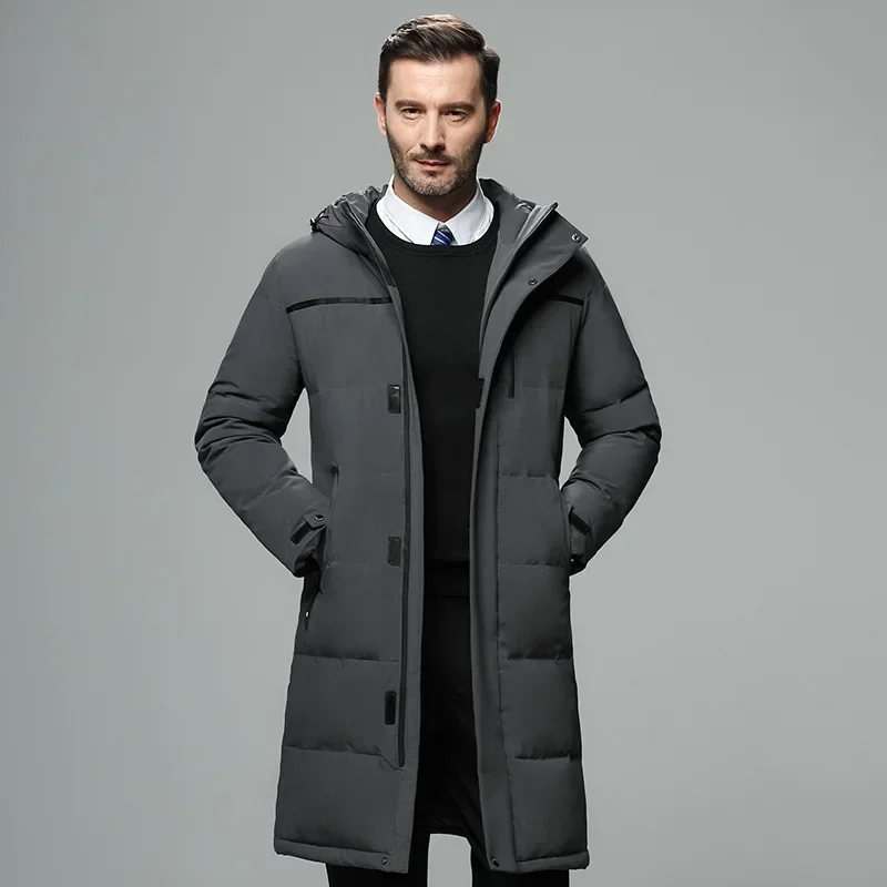 Winter Men\'s Clothing Thicken Warm White Duck Down Jacket Oversize Hooded Windbreaker Puffer Jackets Male Casual Long Down Coats