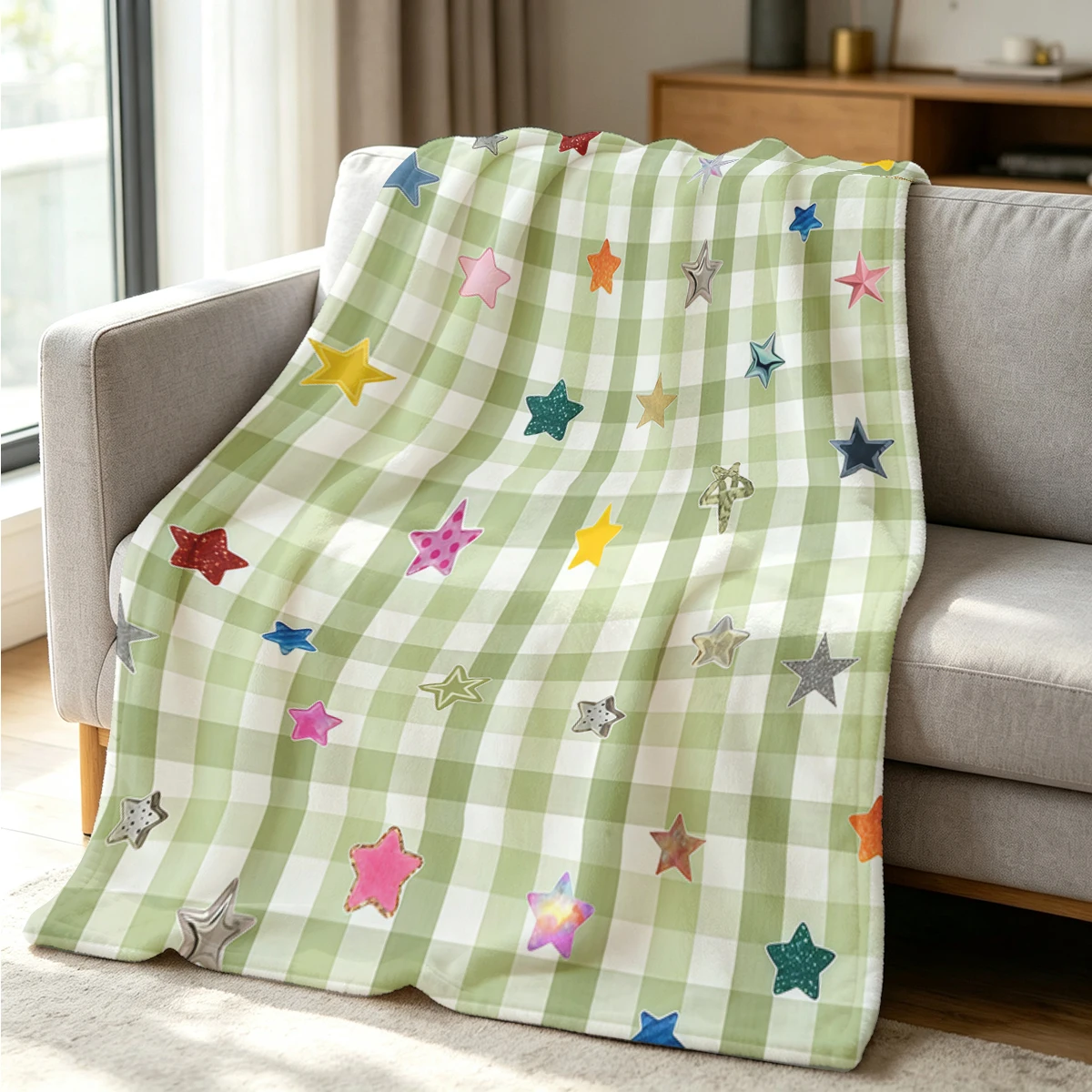 Cheerful Stars Flannel Blanket Warm Soft Halloween Christmas Couch Warm Cozy Decorative Decor Gift for All Season