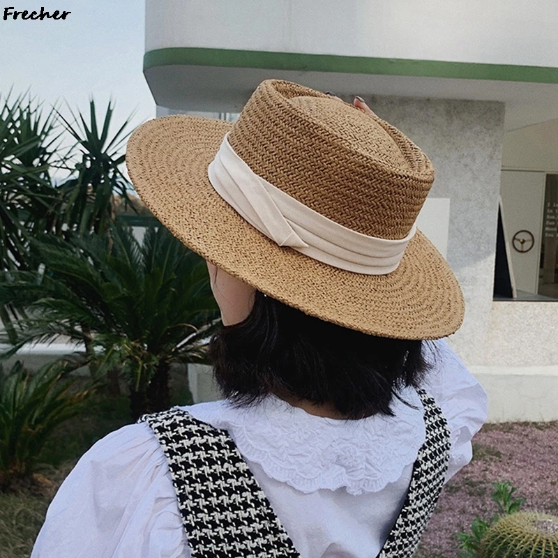 Women Wedding Beach Sun Hat Wide Brim Straw Hats Ribbon Bowknot Bucket Caps Summer Lady Floppy Panama Party Sunshade Chapeau