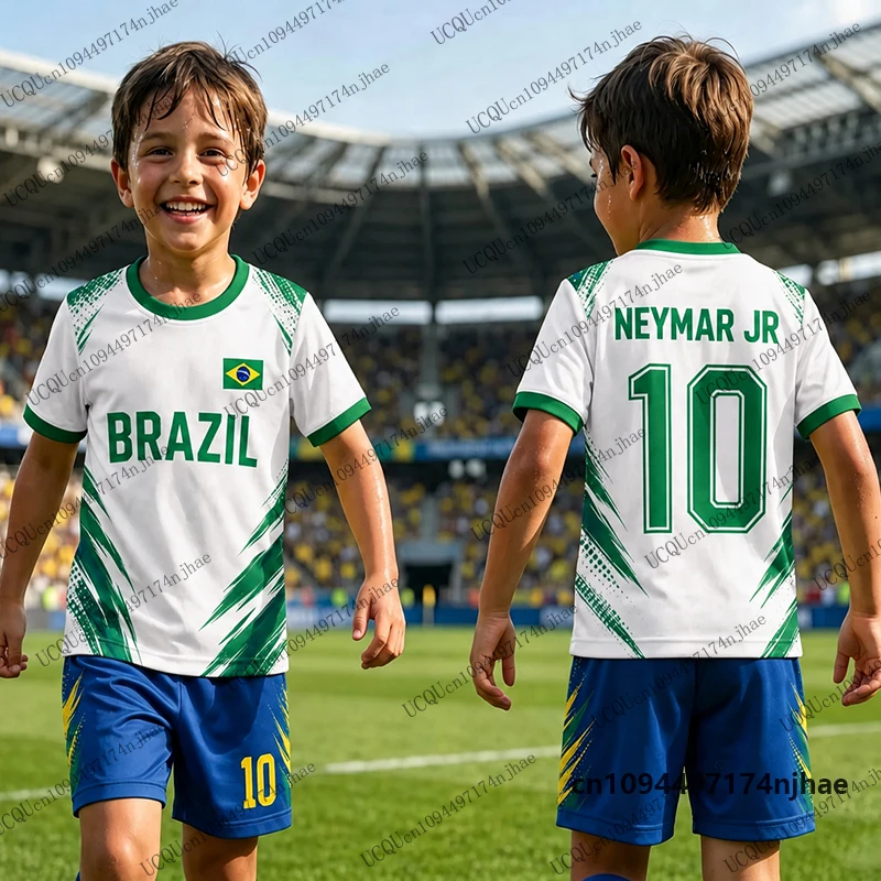2-teiliges Outfit Kinder-Trainingsanzug Neymar # 10-teiliges T-Shirt+Shorts-Set Fußballtrikot Brasilien Fans Anzug Sportbekleidung für Kinder/Erwachsene – Detail 6