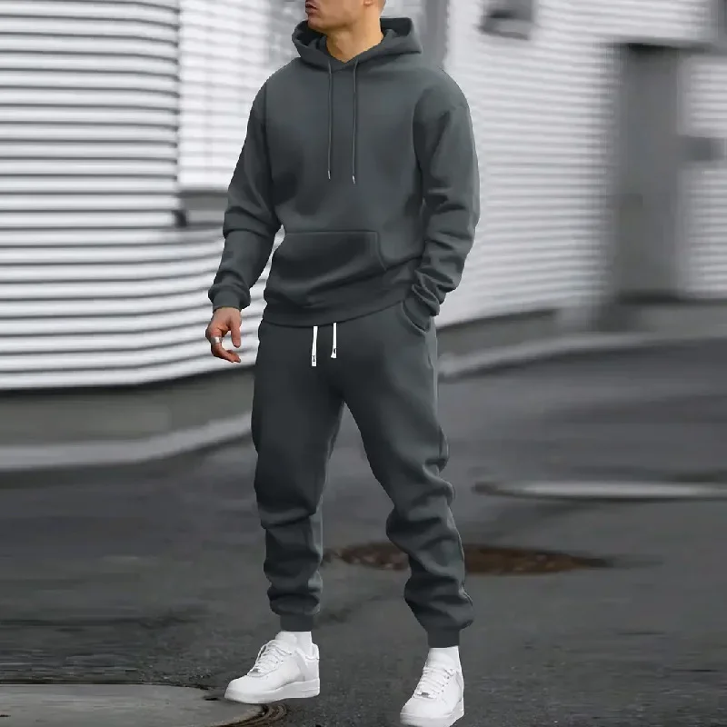 2026 Men's Thickened Solid Color Hoodie & Pants Set Casual Sportswear 2 Piece Hooded Sweatshirt Suit for Daily Outdoor - view 4