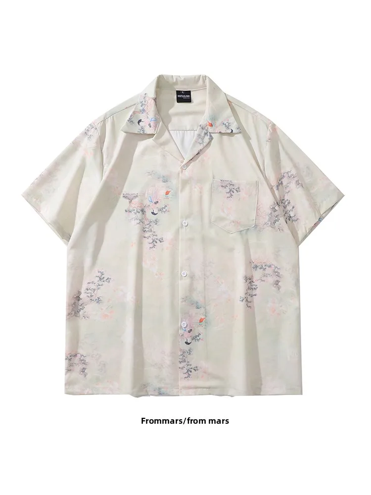 

Новая китайская стильная художественная свободная повседневная рубашка с коротким рукавом, летняя модная молодежная рубашка с кубинским воротником для мужчин и женщин