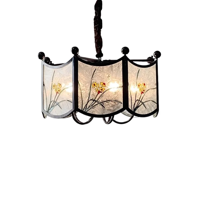 

Living room chandelier premium sense orchid enamel color retro nostalgic bedroom dining room Chinese style zen light
