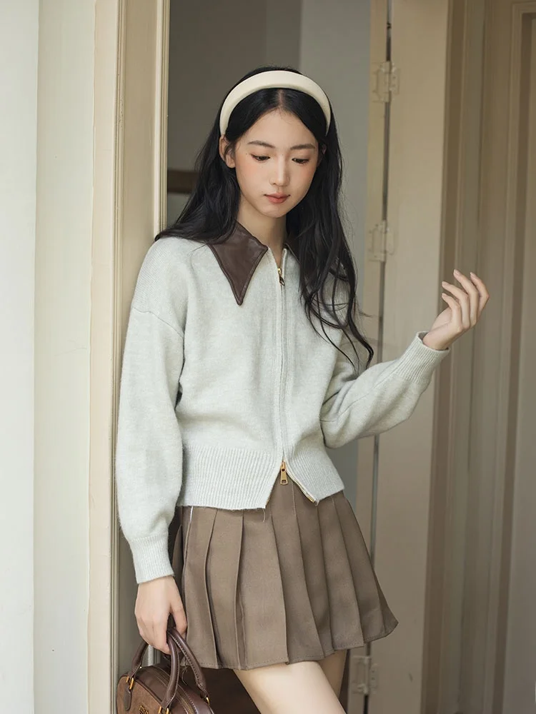 

Early Autumn High Waist Slimming Knitted Open Cardigan Top Women's Patchwork Sle Two-Piece Set Faionable Casual Outfit