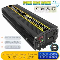 3000W-8000W Pure Sine Wave Power Inverter Voltage Transformer Intelligent Digital Display Car Home DC12V to AC 220V Converter