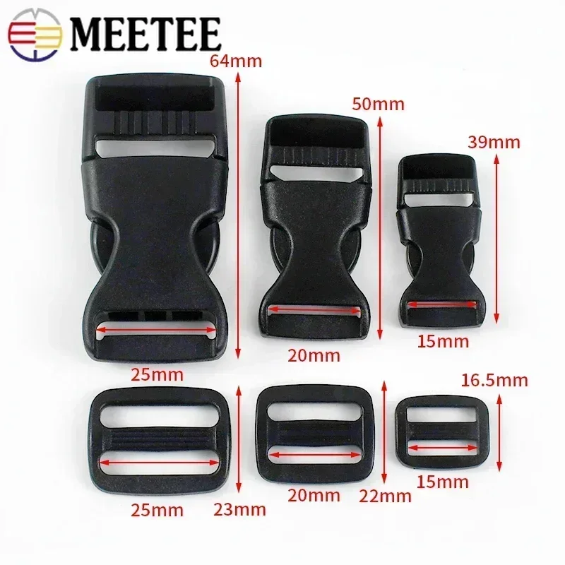 

Meetee 5-20Sets 15-25mm Plastic Release Buckle Closure Bag Strap Adjust Ring Clasp Webbing Tri-Glide Slider Hook DIY Accessories