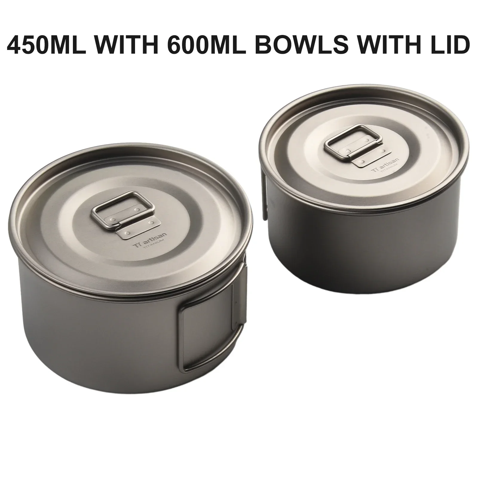 1 Set Titanium- Bowl With Folding Handle Camping Bowl Dinner Food Container Outdoor Pan Lightweight Camping Cooking Parts