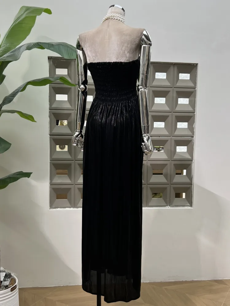 DFDG Women’s 2025 Summer Elegant Evening Dress Smocked Bustier A-Line Maxi Designer Party Gown Luxury Formal Attire Dress