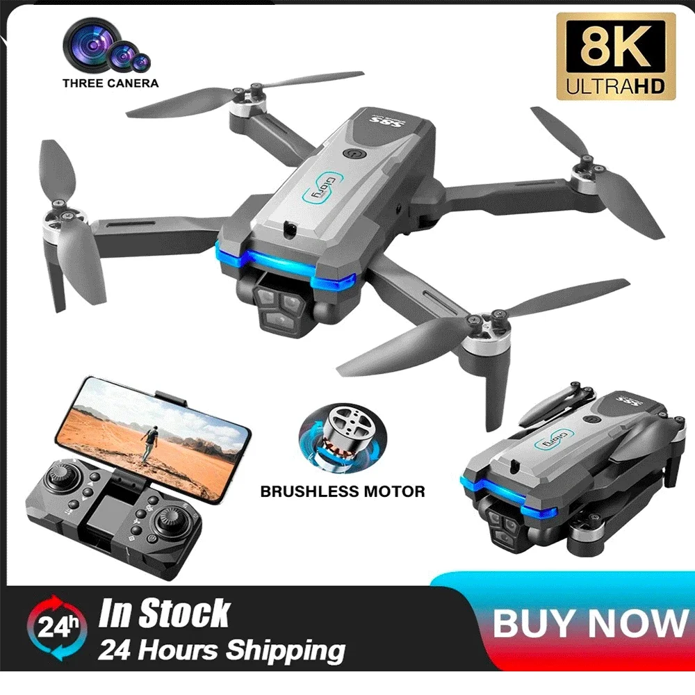 

NEW 8k Professinal S8S RC Drone Three HD Camera Wide Angle Obstacle Avoidance Optical Flow Dron Foldable WIFI Quadcopter Toys