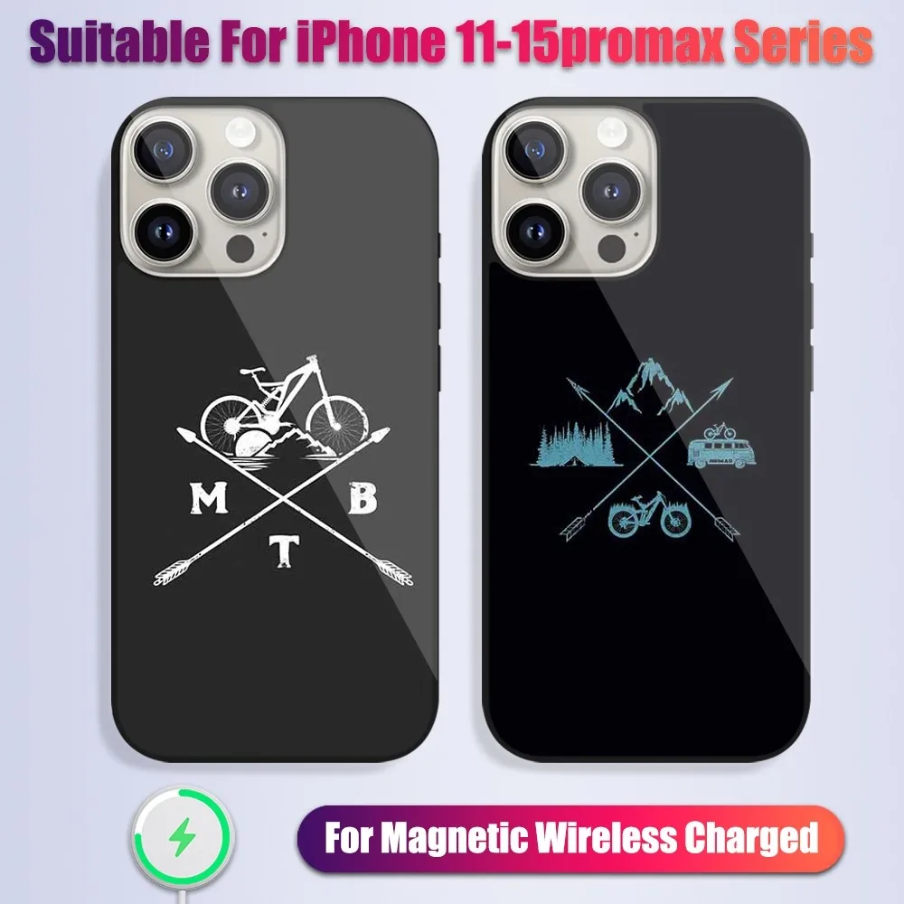 

Mountain bike MTB Phone Case For iPhone 13 14 15 11 12 Pro Max Plus Wireless Glass Charging Magsafe Magnetic Shell