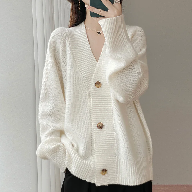 

Новый женский кардиган осень/зима 202, материал из 100% шерсти, доступно несколько цветов, нежный дизайн с v-образным вырезом