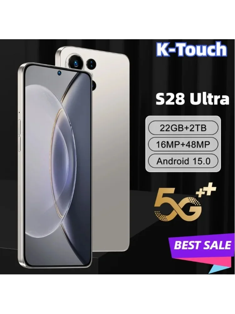 K-Touch Neues S28 Ultra Mobiltelefon Android 5G 7,3HD 22G+2TB Smartphone Dual-SIM 7800mAh Entsperrtes Handy 16+48MP Globale Version Telefone