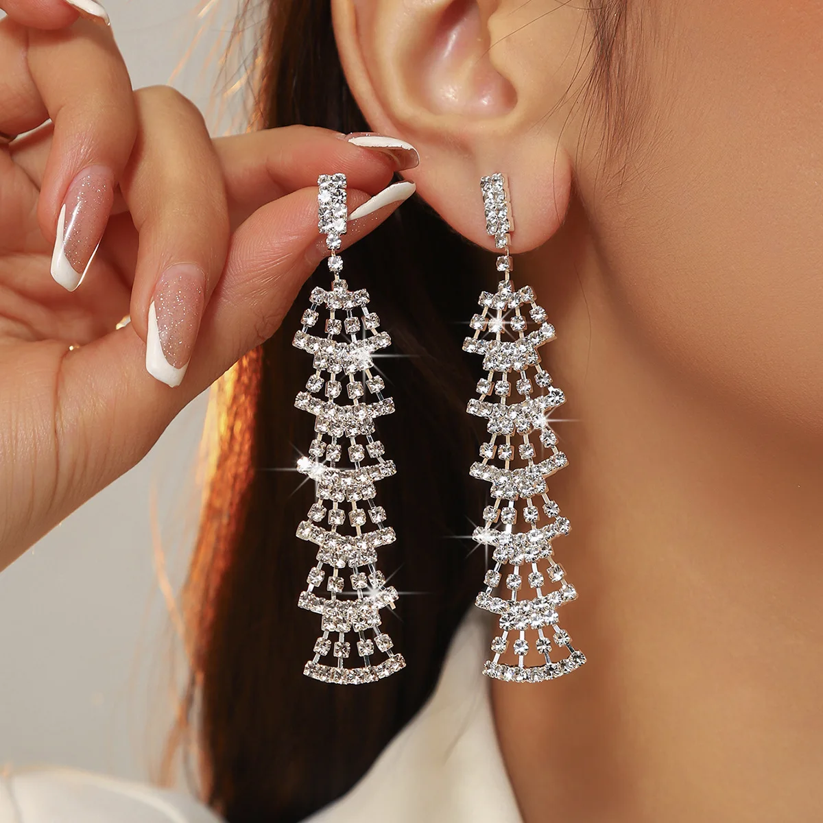 Christmas limited all-copper copper silver-plated white diamond long earrings femininity earrings Christmas tassel