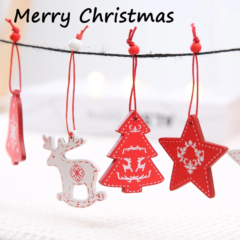 12 PCS Wooden Dolls Christmas Tree Pendants Home Decoration New Year Xmas Creative Wood Door Hanging Ornaments Room Decor Gifts