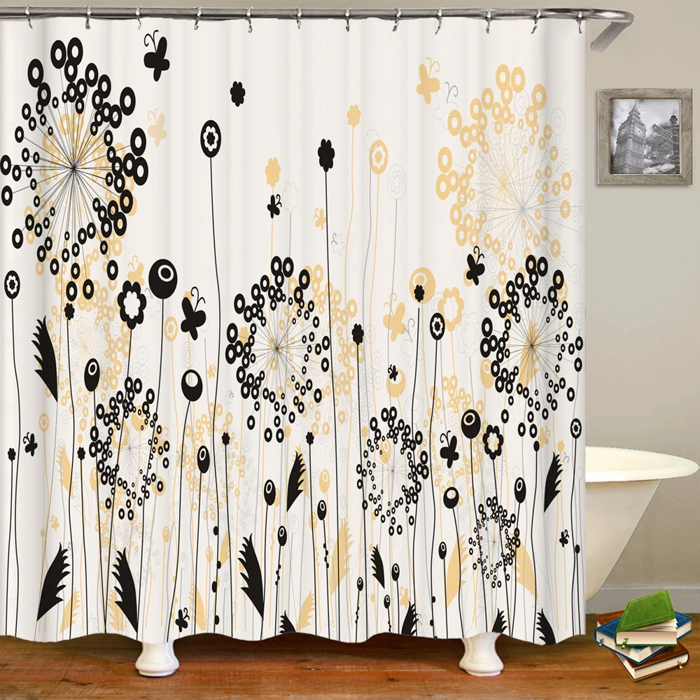 Retro Flower Plant White Shower Curtain Home Decor Bathroom Accessories Waterproof Polyester Fabric Bath Curtain Cortina De Baño