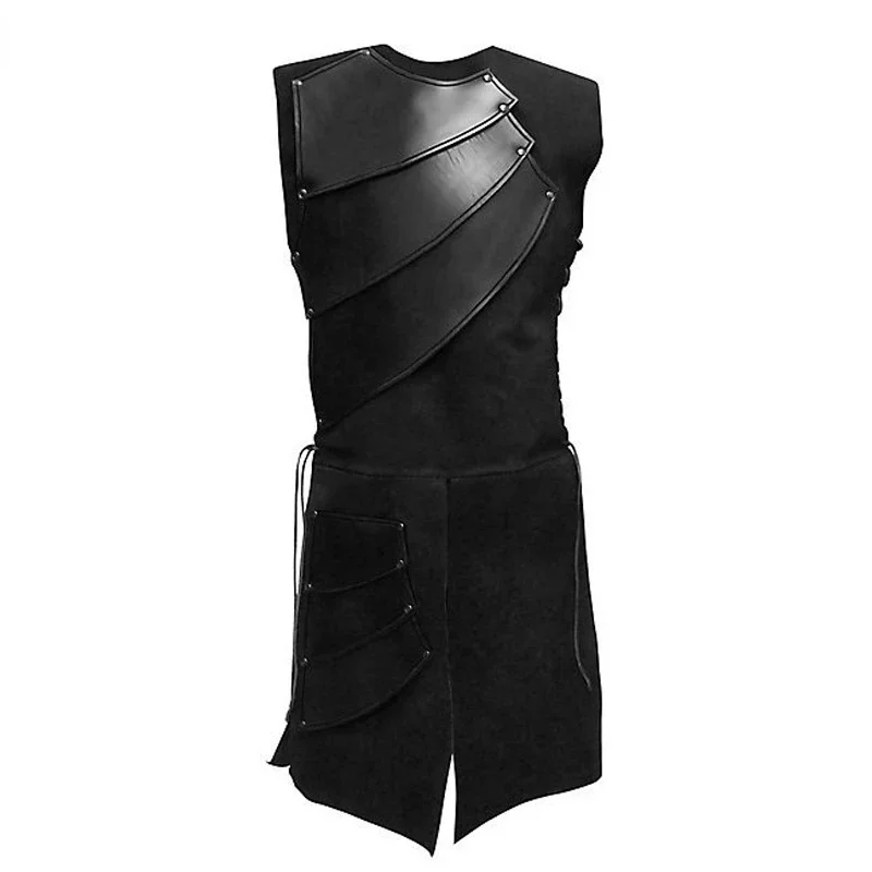 

Mens Punk Rock Steampunk Long Waistcoat Patchwork Front Split Medieval Cosplay Vest Men Gothic