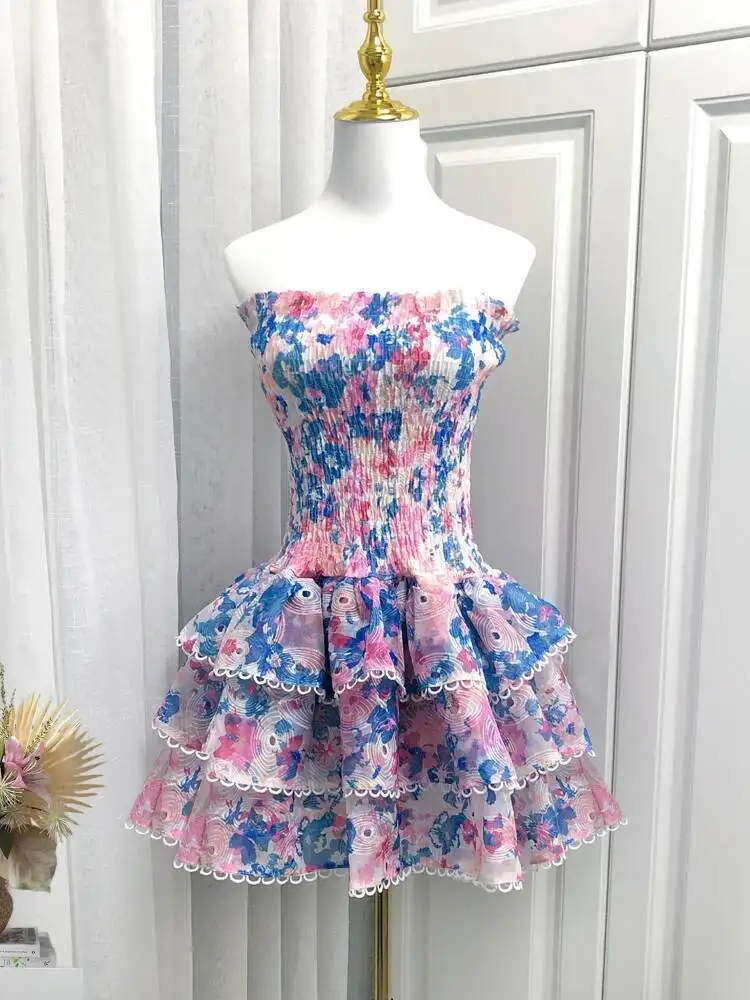 

Летнее сексуальное короткое платье, женское многослойное платье с рюшами и кружевной вышивкой, эластичные платья без бретелек, женский винтажный облегающий халат