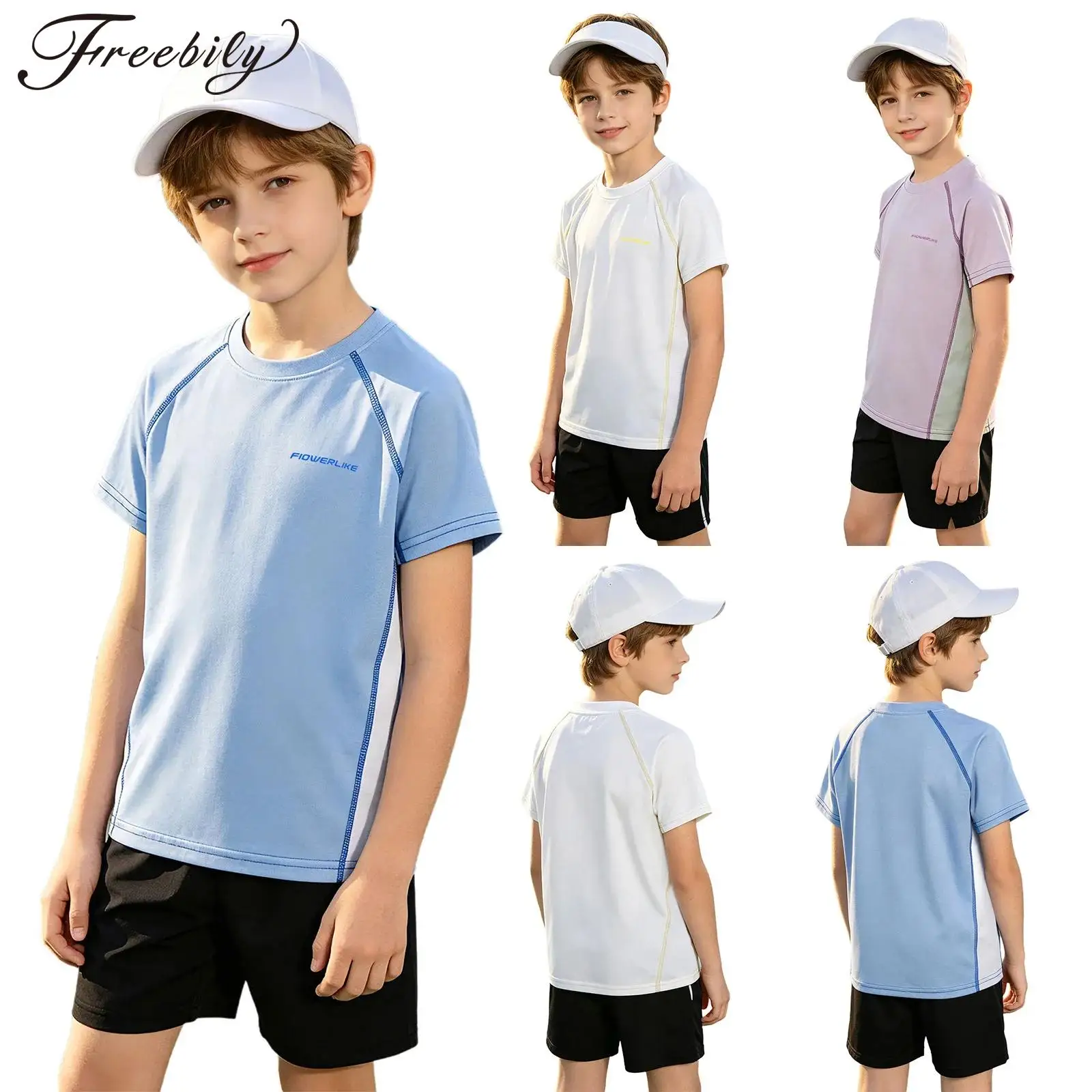 Kids Boys Girls Quick-dry Color Block T-shirt Short-sleeve Patchwork Badminton Pullover Tops Workout Sports Activities Tees