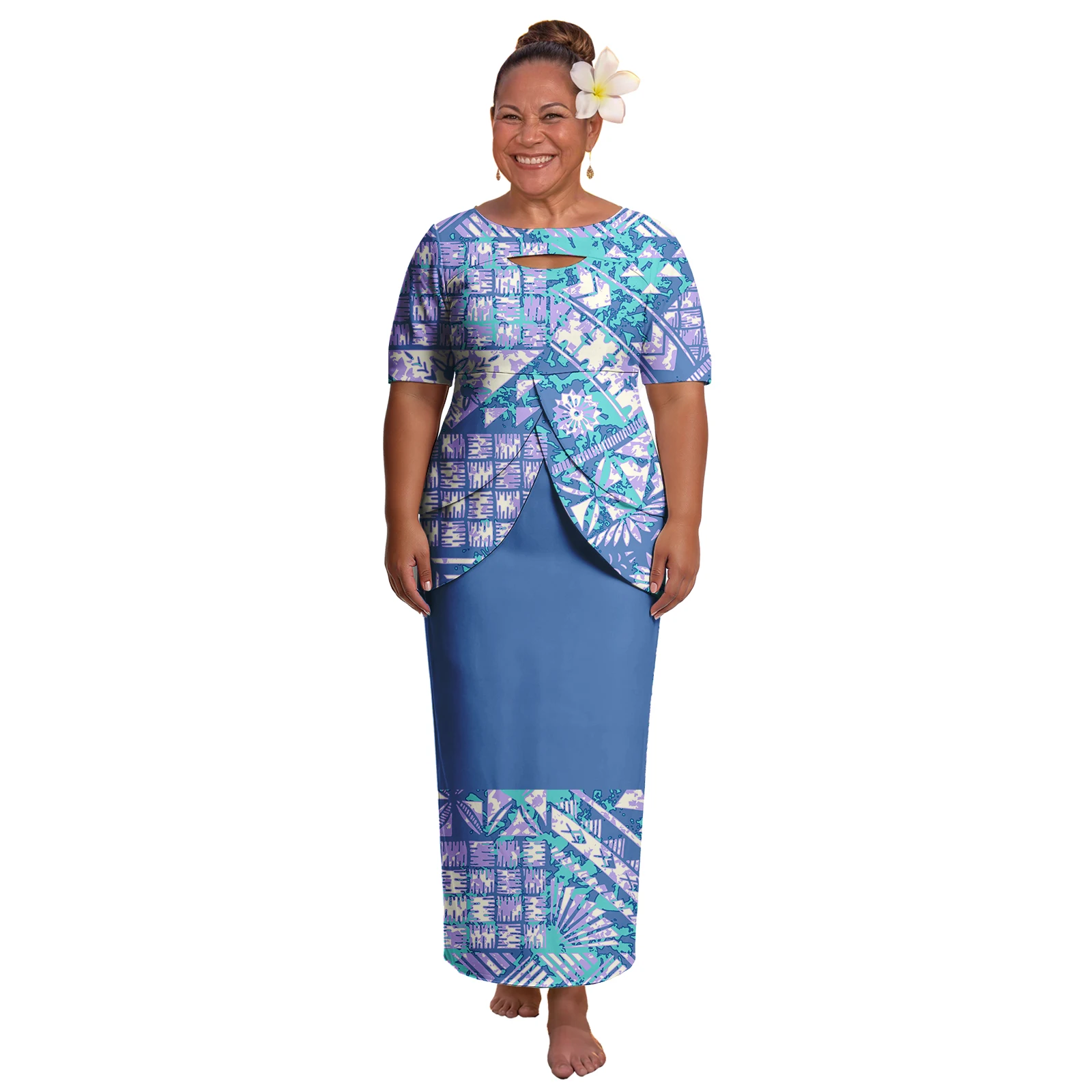 Hot Sale Polynesian Party Holiday Clothes Custom Hawaiian Floral Print Ladies 2pc Set Dress Tribal Design Women Samoan Puletasi