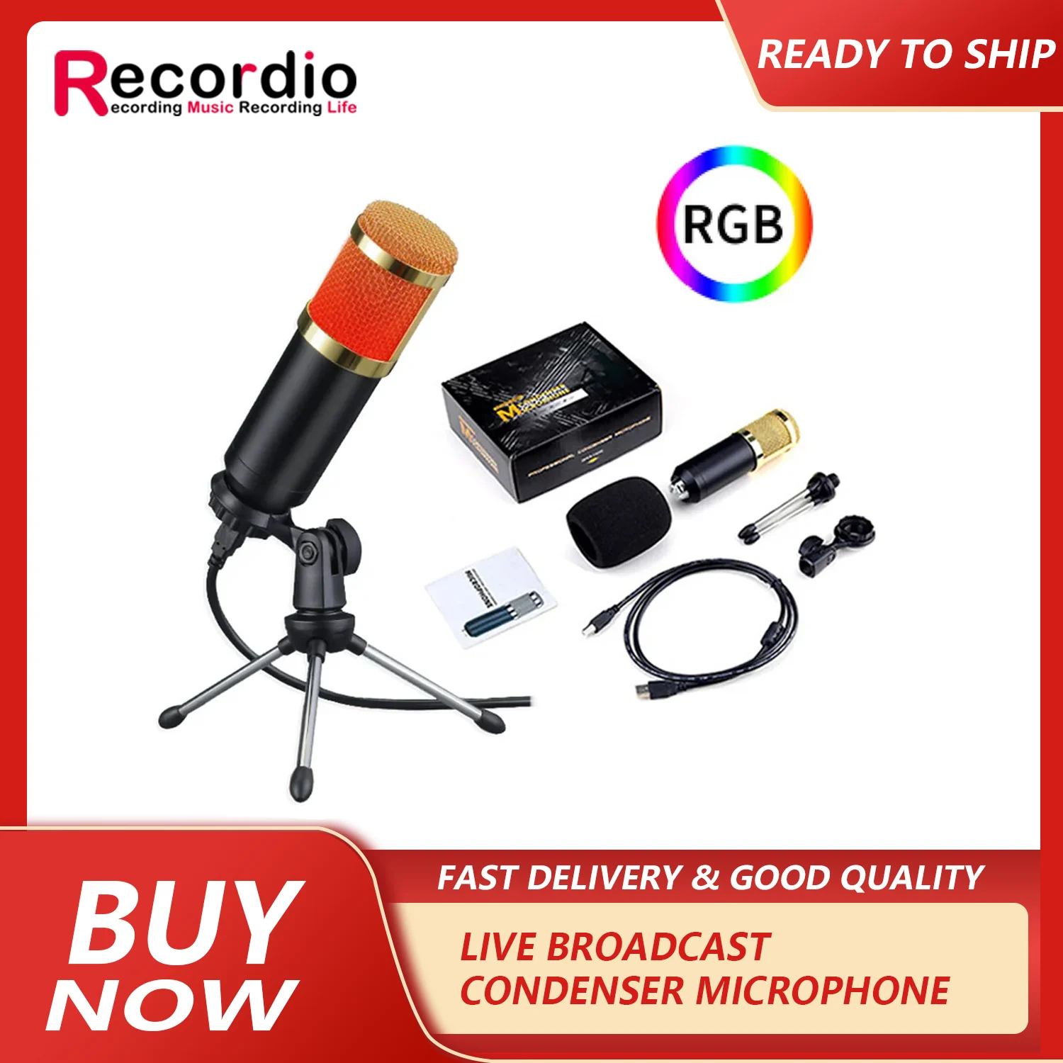 

GAM-700 Professional studio broadcasting recording set condenser microphone ball-type anti-wind foam power cable black