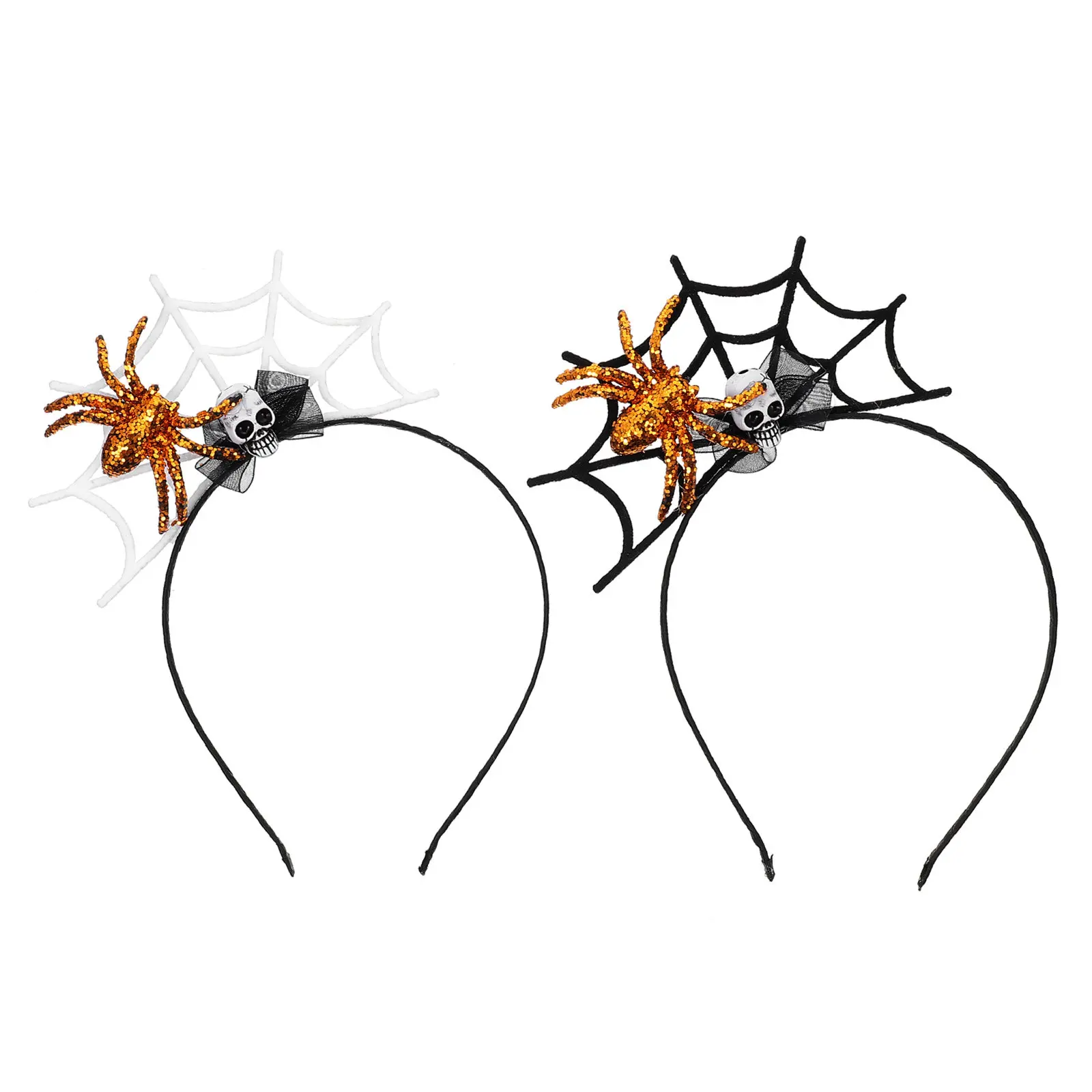 

2Pcs Headband with Spider Web Detail Chic Halloween Hair Clasp for Prom Party Stage Performance Skull Headdress