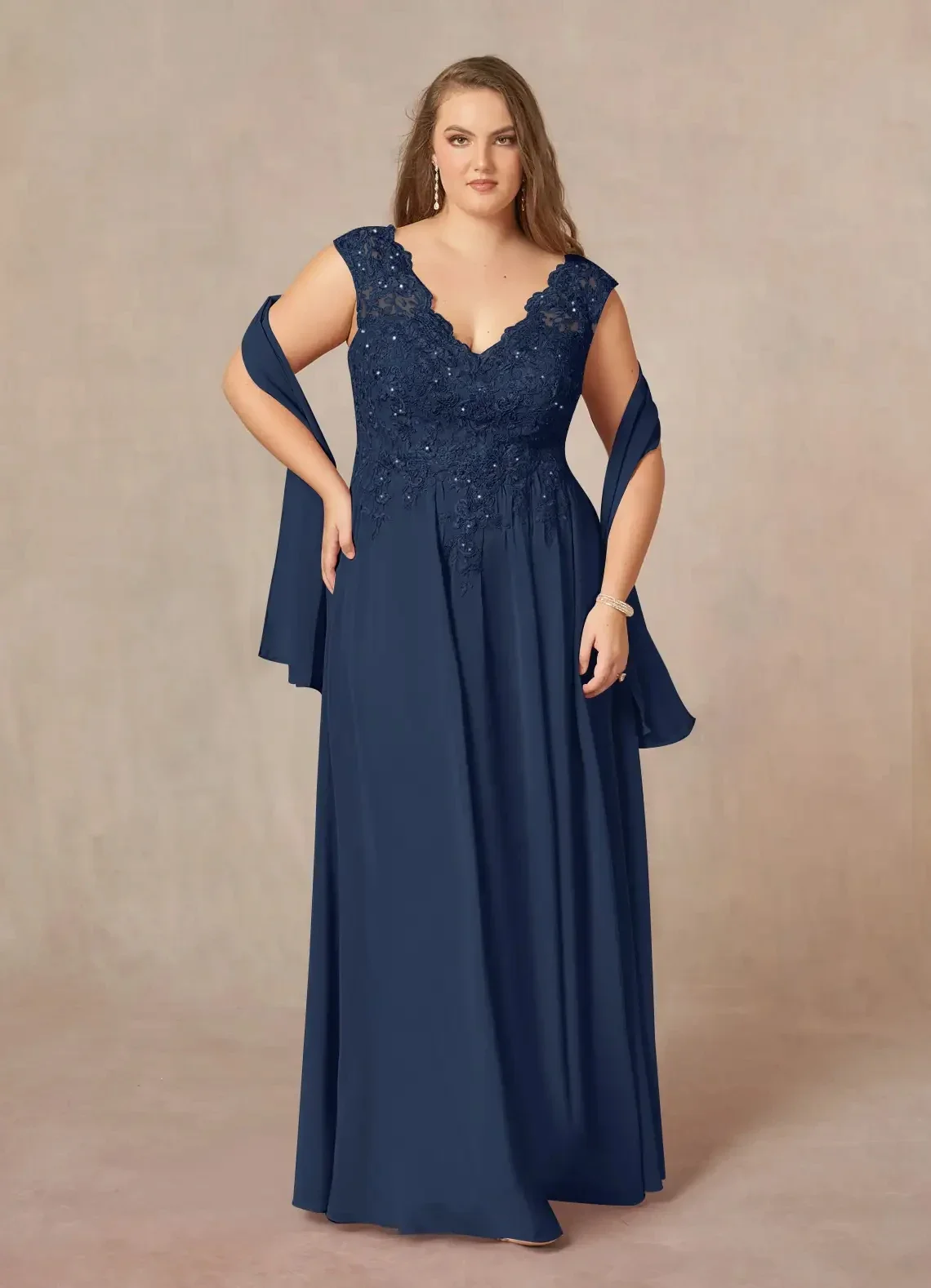 Lorencia-Vestido elegante para a mãe do noivo para casamentos, chiffon com capa, apliques de renda, vestidos frisados para convidados