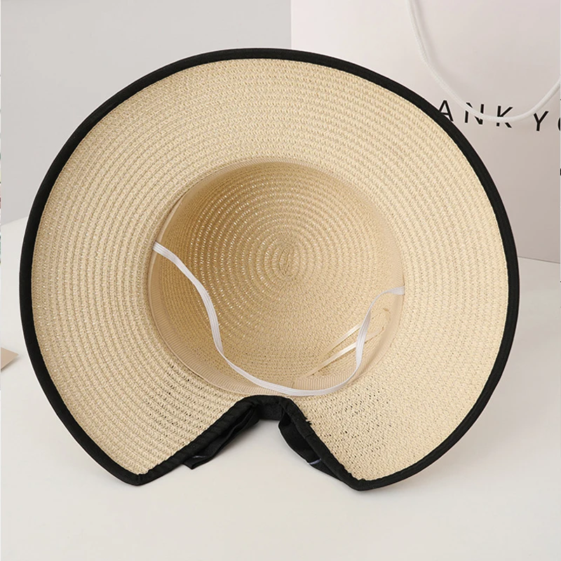 Large Brim Bow Straw Visors for Women Summer Sun Protection UV Bowknot Beach Hat Korean Temperament Vacation Foldable Bucket Hat