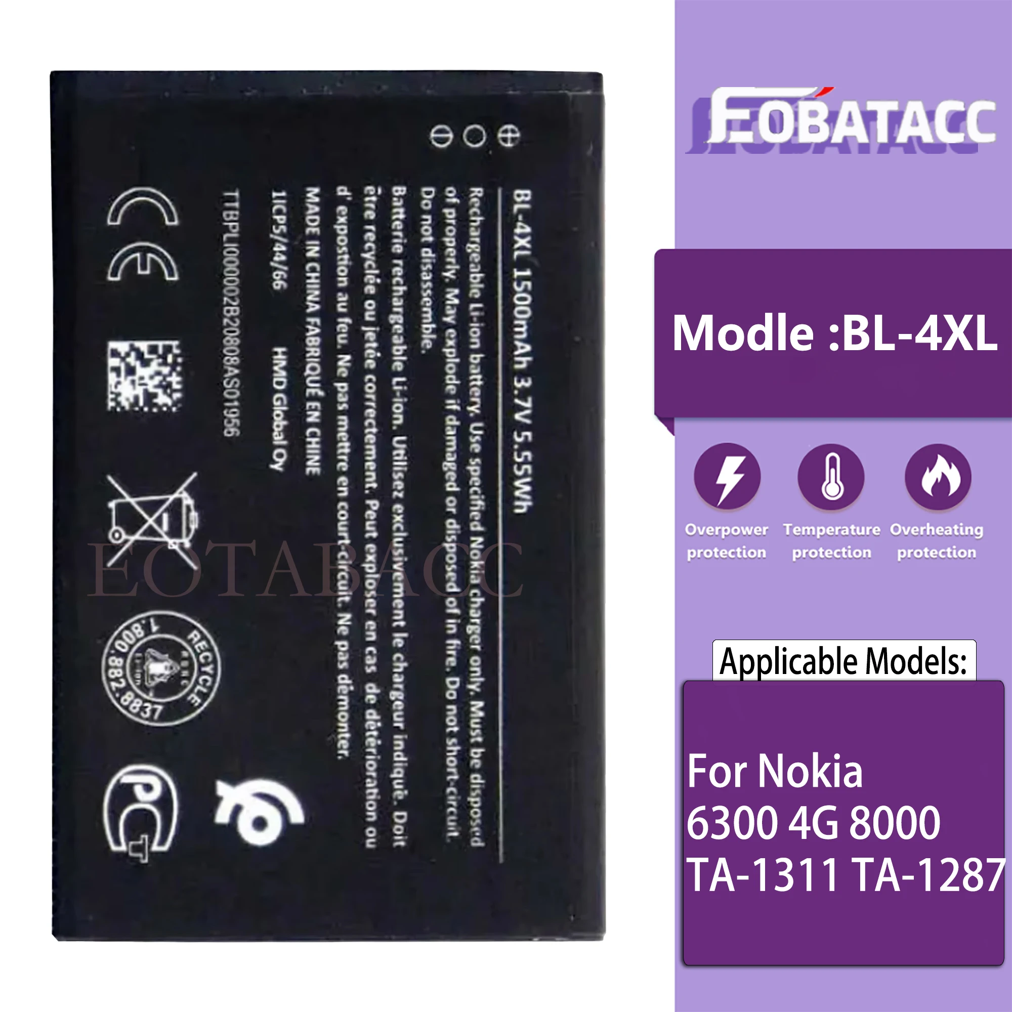 

100% Genuine 1500mAh BL-4XL BL4XL BL 4XL Phone Battery For Nokia 6300 4G 8000 TA-1311 TA-1287 High Quality Batteries