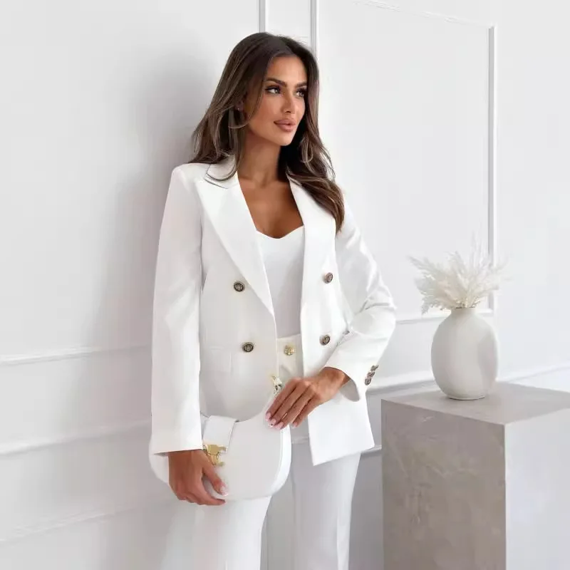 

European American New Style Winter Autumn Double Breasted Womens Coat Jacket Versatile Solid Color Fashion Clothing