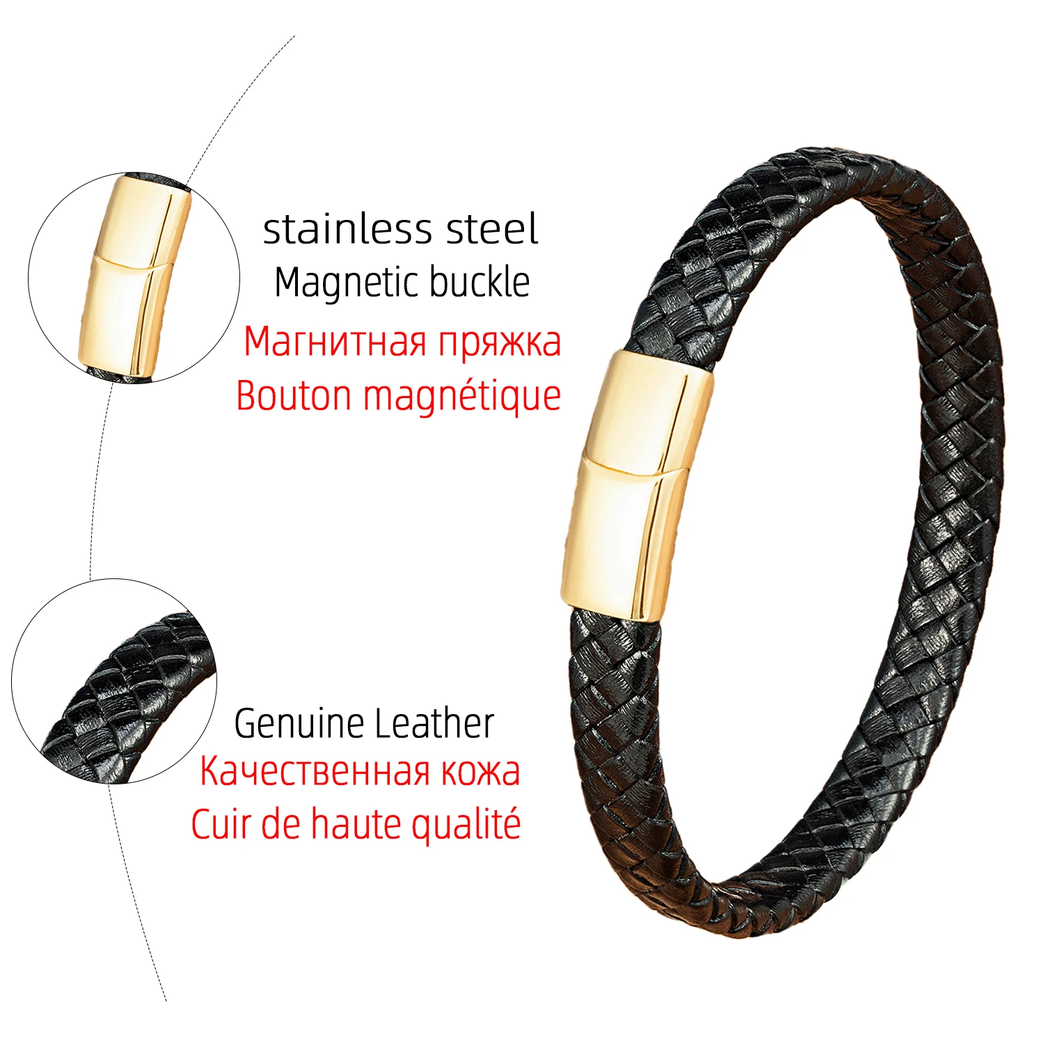 New Classic Style Hand-woven Leather Bracelet Simple Stainless Steel Button Neutral Black/Brown Rope Men Bangles Jewelry Gifts