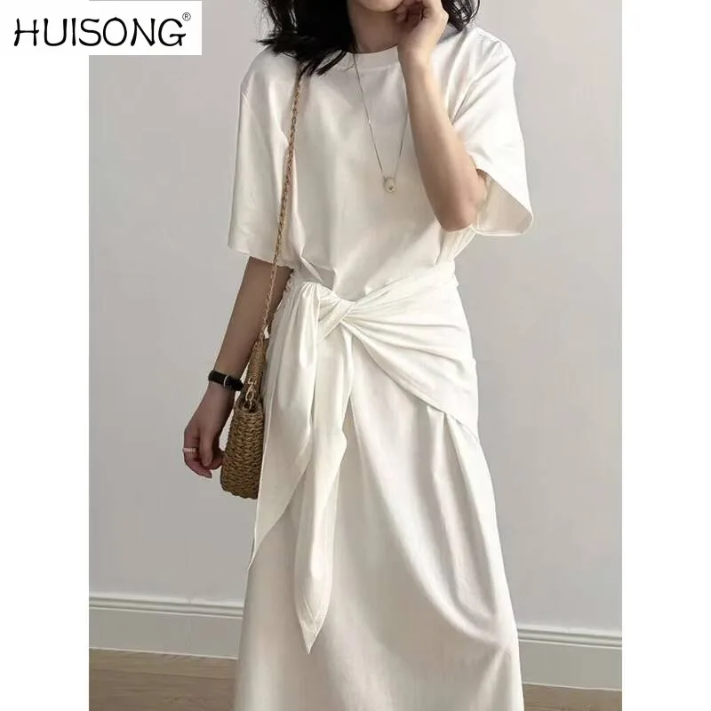 ผู้หญิงสีเทาขนาดใหญ่ที่ถอดออกได้Lace-Upเสื้อยืดชุดใหม่รอบคอแขนสั้นแฟชั่นฤดูใบไม้ผลิฤดูใบไม้ร่วง 2025