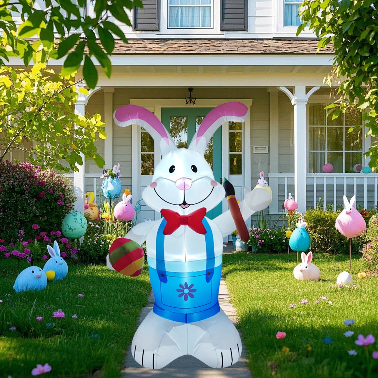 

Easter Bunny Eggs Inflatable Funny Waterproof Figurine Ornament for Yard Lawn Holiday EU Plug Statue Photo Props Home Decor
