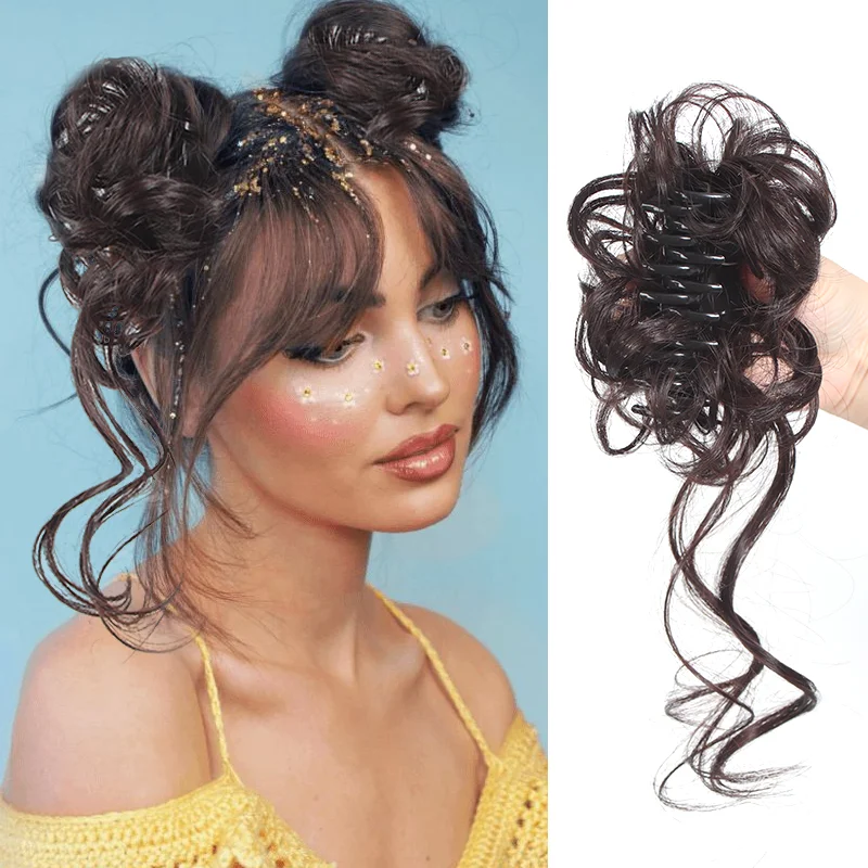 

Synthetic Hair Bun Extension Clip In Messy Bun Hairpiece Heat Resistant Natural Wavy Curly Wig For Women daily Use