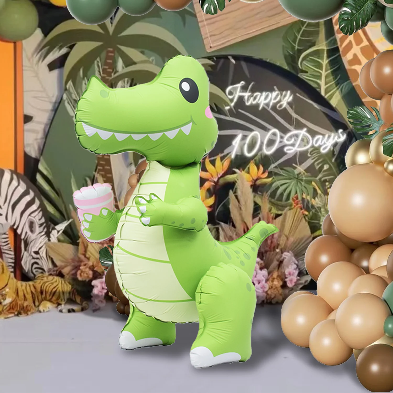 1 Stück 4D Stehender Mattierter Geburtstags-Dinosaurier, Krokodil-Ballons, Geburtstagsparty, Geschlechtsenthüllung, Partydekoration, Foto-Requisiten