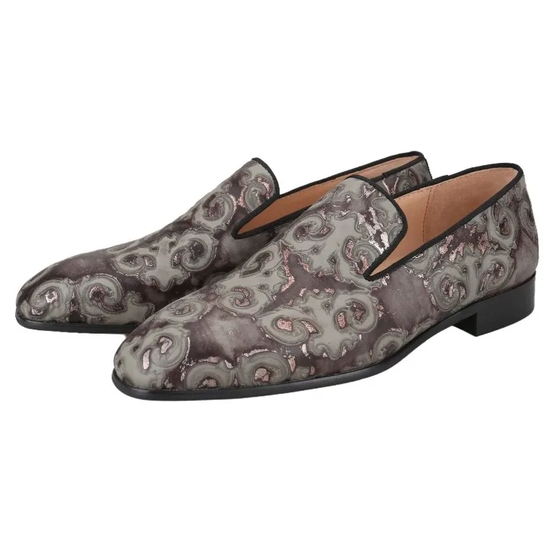 

Wholesale Customized Bronze Vintage Embossed Leather Slip-On Loafers CL Brand Same Red Sole Men's Smoking Slippers