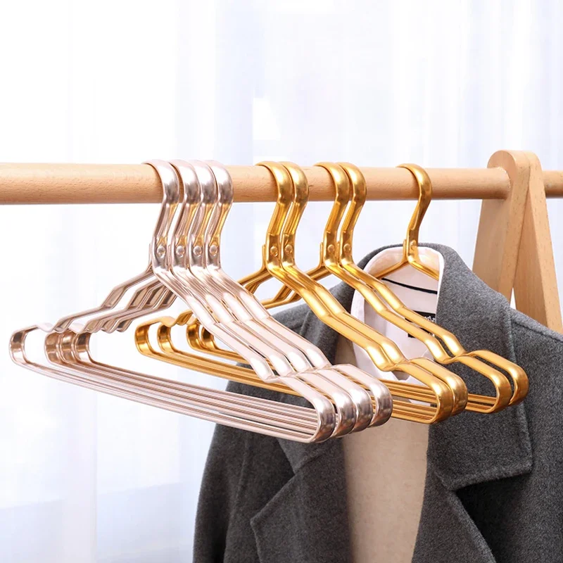 10PC Luxury Clothes Hangers Precious Metal Tone Non-slip Seamless Drying Rack Hard and Durable Aluminium Alloy Clothes Organiser