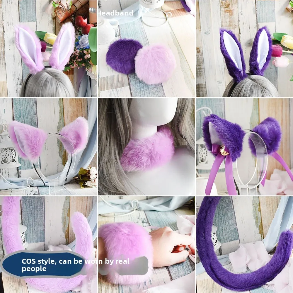 

Purple Ear Tail Rabbit Ear Rabbit Tail Bracelet Cosplay Accories Girl Lolita Cute Headwear Hairpin Cus Made