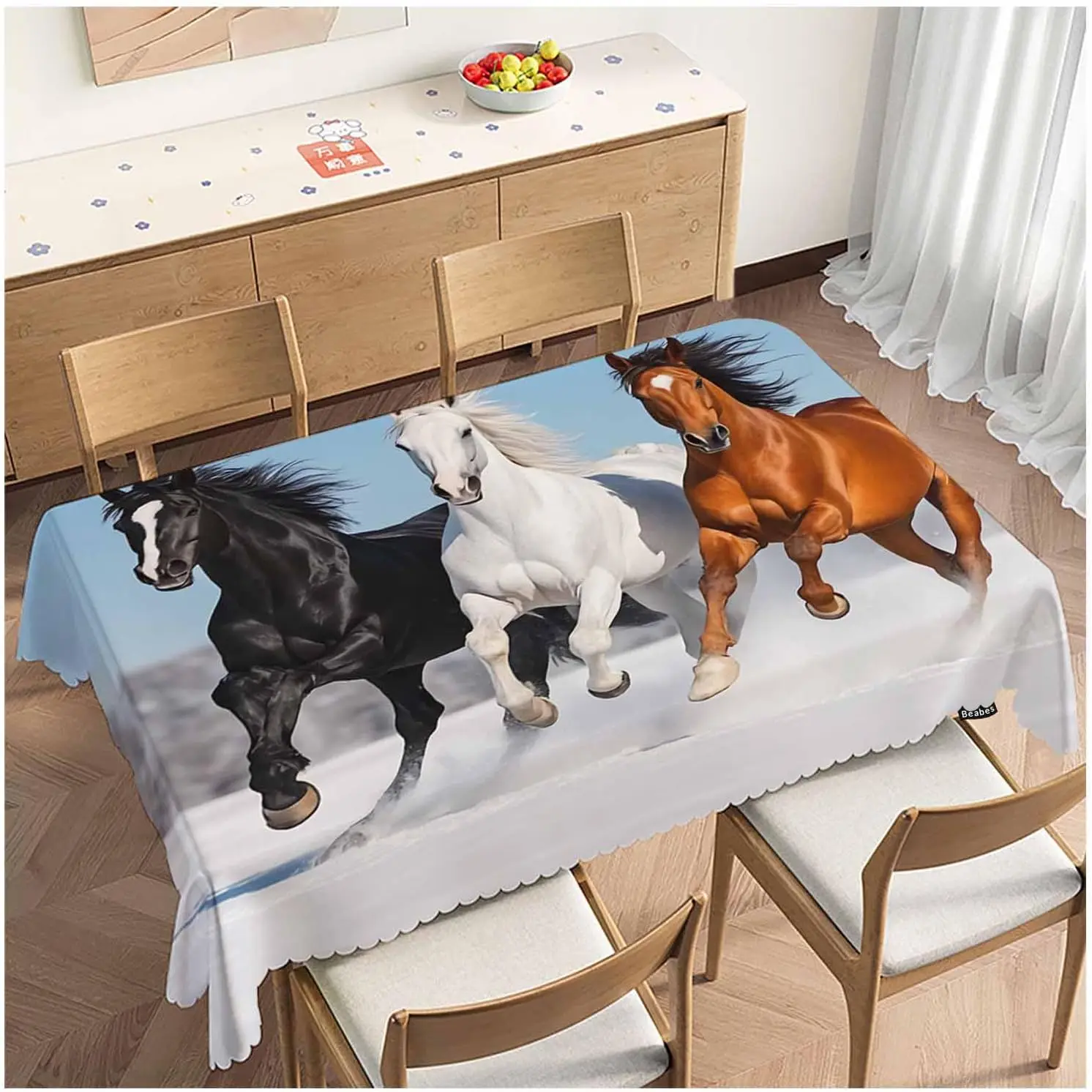 Equestrian Horse Print Tablecloth Dining Table Cover Home Decoration Rustic Style Farm Animal Kitchen Linen Decor Table Linenclo