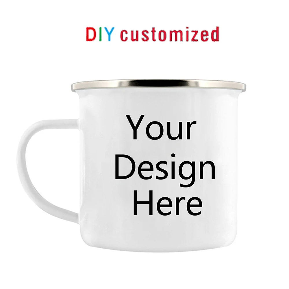 

Personalize Photo Enamel Coffee Mugs Cutomize Name Logo Cup Home Breakfast Dessert Milk Mug Surprised Gift For Kids
