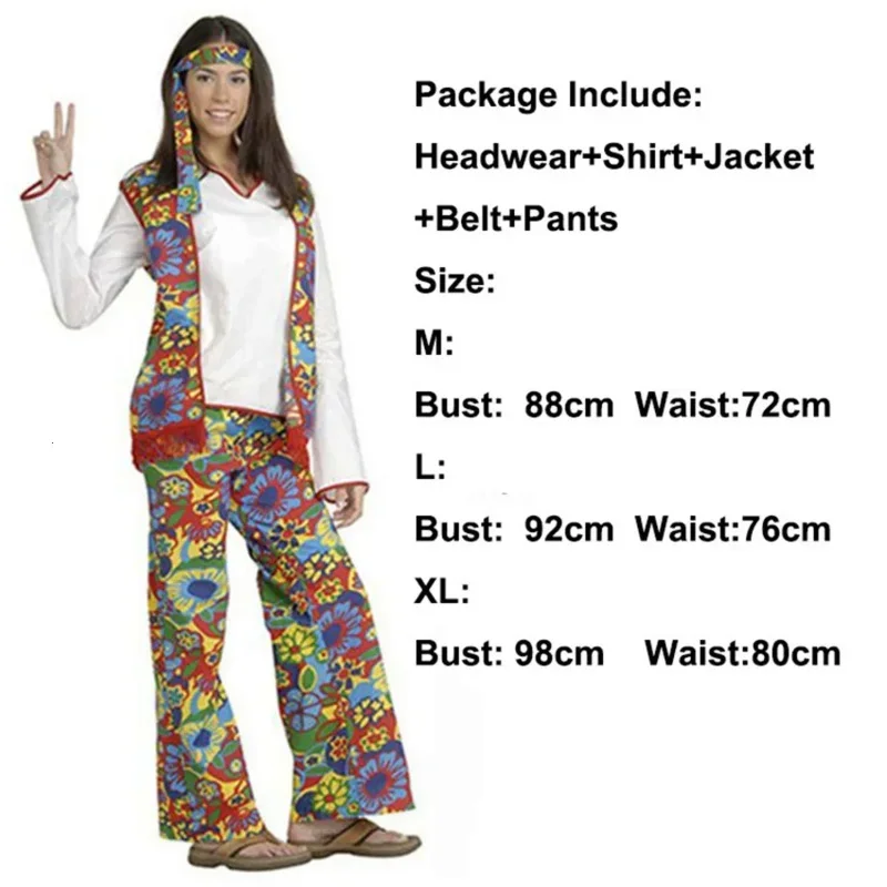 Retro 60s 70s hippie cosplay carnaval traje de halloween para homens mulheres fantasia disfarce roupas festa franjas nativo night club mn