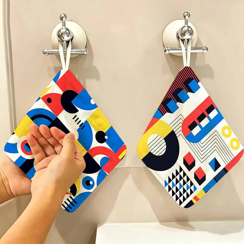Century Modern Bauhaus Hanging Style Hand Wiping Towel, Polyester Cotton, Anti-fade for Indoor Kitchen Living Room