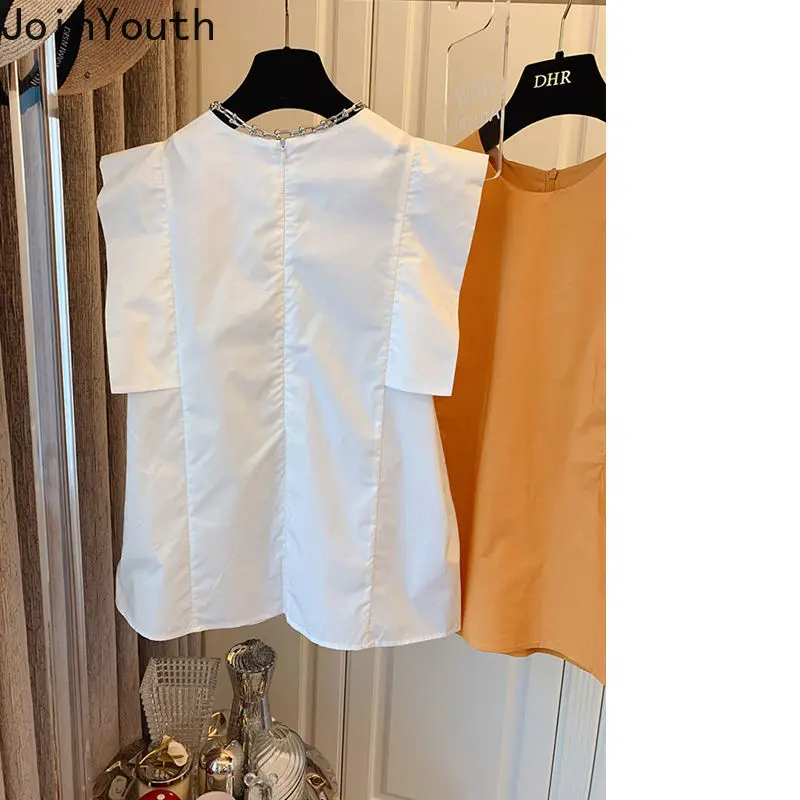 Joinyouth Blouse Women Vintage Korean Chic White Shirts O-neck Sleeveless Loose Blusas De Mujer Korean Temperament Tops Female