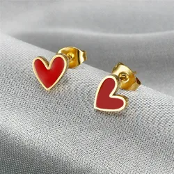 Cute Red Heart Stud Earrings for Women Romantic Stainless Steel Wedding Earings Temperament Jewelry Accessories Girlfriend Gift