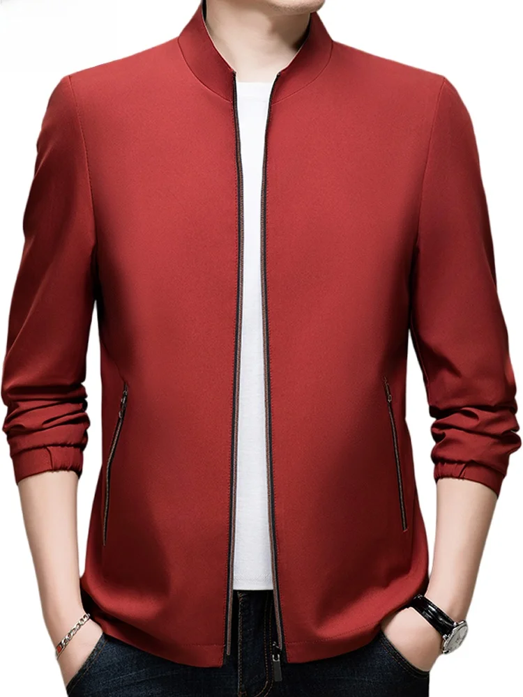 

Men's Casual Thin Jaet Double-Sided Wear Stand Collar Spring Autumn New Sle Busin irt for Middle-Aged Dad