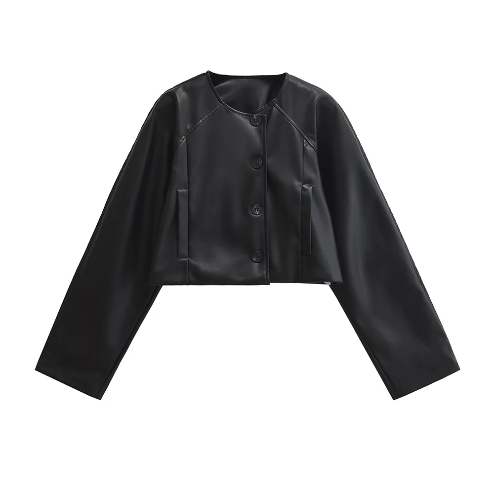 

Европейская и американская женская черная куртка из искусственной кожи, короткая, широкая, дизайнерская, модная уличная одежда