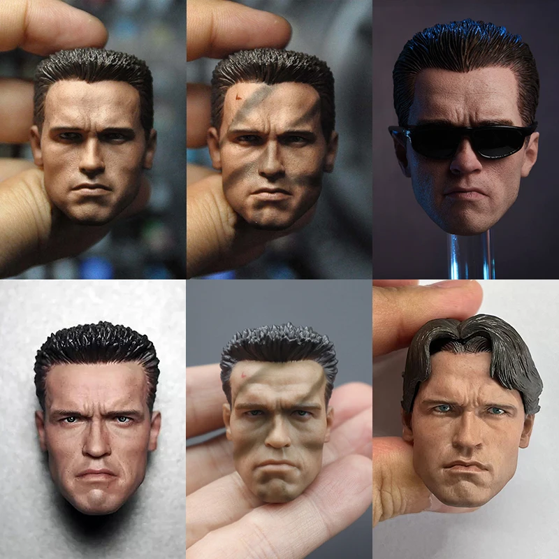 1/6 Arnold T800 Schwarzenegger Head Sculpt Camo Painted Head Carving Model Fit 12 inch Male Soldier Action Figure Body